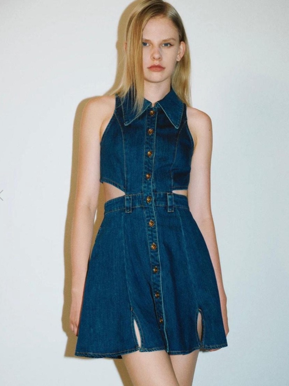 URBAN REVIVO Denim Cutout Dress Size US 6